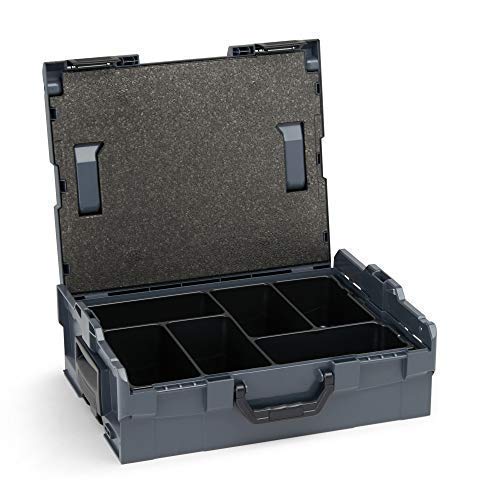 Sortimentsbox leer | L BOX 136 (anthrazit) inkl. Kleinteileeinsatz 6-fach | Werkzeug Organizer Box | Ideales Werkzeugkoffer Set leer von L-BOXX