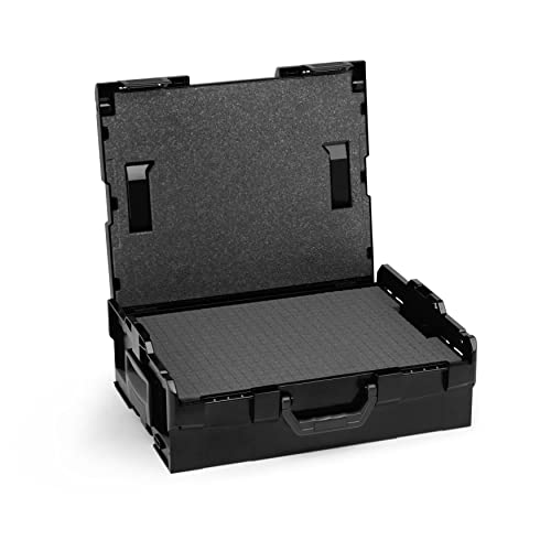 Werkzeug Schaumstoffeinlage leer | L BOX 136 (schwarz) inkl. Rasterschaumstoff & Deckeneinlage | Sortierkasten groß | Ordnungssystem Werkstatt von L-BOXX