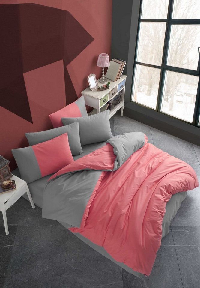 L'Essentiel Linge de Maison Bettdecke + Kopfkissen HBY4841, Koralle, 100% Baumwollpoplin von L'Essentiel Linge de Maison
