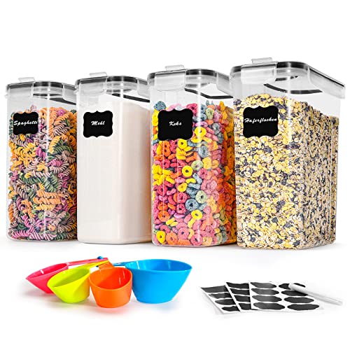 Vorratsdosen mit Deckel Luftdicht Groß 4L Set of 4, BPA frei, Aufbewahrungsbox Küche, Mottensichere Küchen Organizer Mehl Spaghetti Cornflakes Müsli Aufbewahrung, Vorratsbehälter mit Etiketten Vorratsdosen mit Deckel Luftdicht Groß 4L Set of 4, BPA frei, Aufbewahrungsbox Küche, Mottensichere Küchen Organizer Mehl Spaghetti Cornflakes Müsli Aufbewahrung, Vorratsbehälter mit Etiketten von L LONGANCHANG