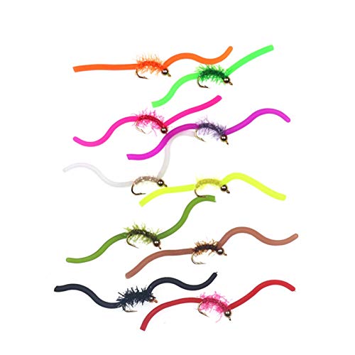 L-MEIQUN, 10/20/30/50-Stücke Messing-Perlen-Kopf glänzend Wurm-Fliegenforellen Fliegenfischen-Köder Nymphe San Juan-Wurm (Farbe : 10Pcs Box) von L-MEIQUN