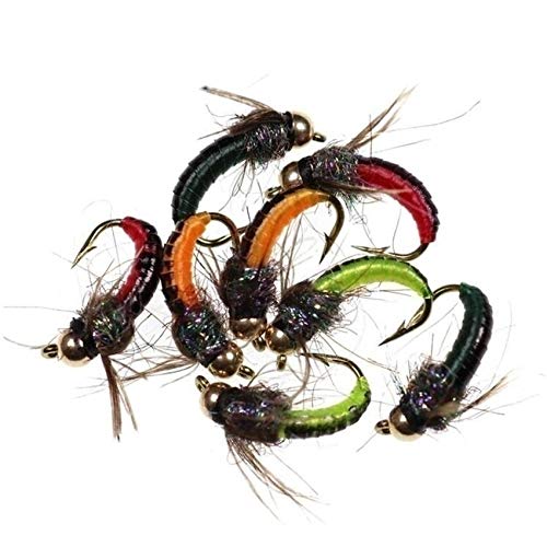 L-MEIQUN, 4-24 stücke Messing Perlenkopf Schnell sinkend Nymphe Scud Fly Bug Wurm Forelle Angelfliegen Künstliches Insekt Angeln Köderköder (Farbe : 24Pcs with Box) von L-MEIQUN