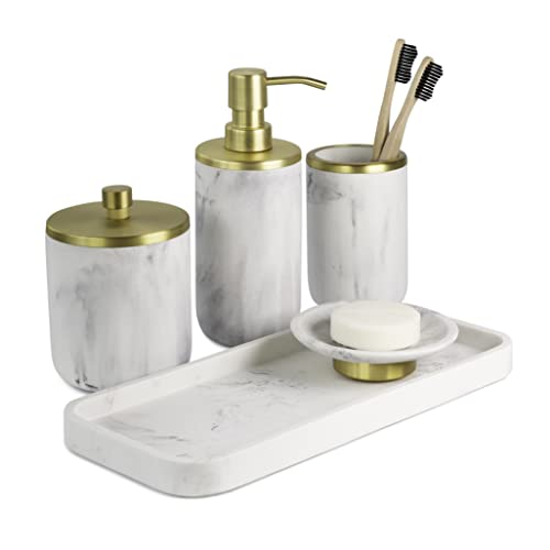 Badezimmer Seifenspender Set - Badezimmer Zahnbürstenhalter Set, Marmor, Gold, Bauernhaus Badezimmer Dekor, 5 Stück Badezimmer Zubehör Set von L'MKI