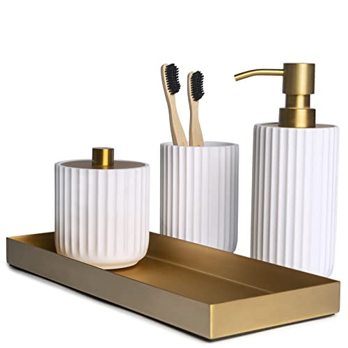 Badezimmer Zubehör Set, Gold Badezimmer Zubehör Weiß Badezimmer Zubehör Sets Komplett Badezimmer Assesssories Set Bauernhaus Badezimmer Dekor Badezimmer Seifenspender Set Boho Badezimmer Dekor von L'MKI