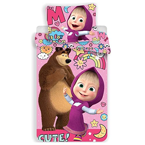 L-S KIDS BOUTIQUE Masha and Michka – Duvet Cover 140 x 200 cm + 70 x 90 cm for Single Bed 100% Cotton von L-S KIDS BOUTIQUE