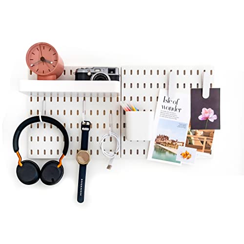 L'essentiel Home and Office Wall Organiser Pegboard 56 * 56cm Black Complete Set (4 Tiles of 28 * 28cm) and Accessories (Black) (White, 2 Panels Set) von L'essentiel