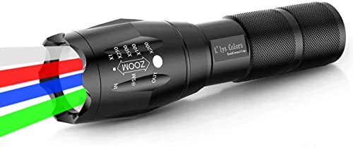L'lysColors 4 in 1 LED Flashlight, White, Red, Green & Blue Light, Multifunctional Flashlight with Adjustable Focus, Waterproof Torch von L'lysColors