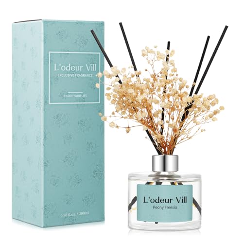 L'odeur Vill Reed Diffuser Set, 200ml Pfingstrose Freesia duftender Diffuser mit 6 Fragrance Sticks, Home raumduft Duft ätherisches Öl Reed Diffuser für Zuhause Große Zimmer Badezimmer Regal Dekor. L'odeur Vill Reed Diffuser Set, 200ml Pfingstrose Freesia duftender Diffuser mit 6 Fragrance Sticks, Home raumduft Duft ätherisches Öl Reed Diffuser für Zuhause Große Zimmer Badezimmer Regal Dekor. von L'odeur Vill