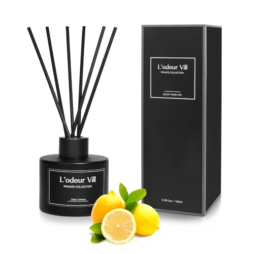L'odeur Vill Reed Diffuser Set, 3.4 oz(100ml) Zitronen duftender Diffuser mit 8 Fragrance Sticks, Home raumduft Duft ätherisches Öl Reed Diffuser für Zuhause Große Zimmer Badezimmer Regal Dekor. von L'odeur Vill