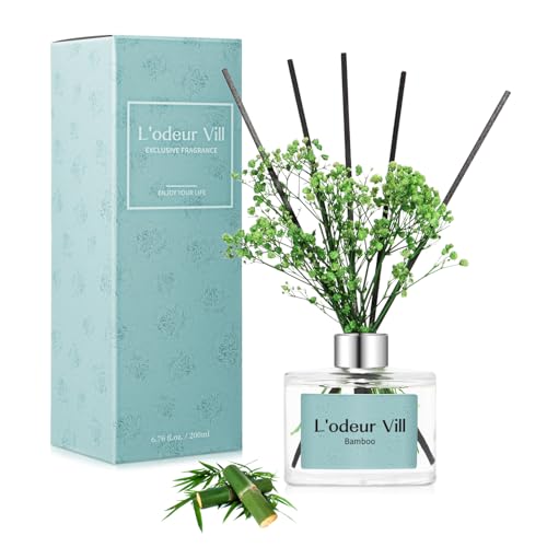 L'odeur Vill Room Fragrance Reed Diffuser with 6 Fragrance Sticks 200 ml – Bamboo, Natural, Long-Lasting, Home Fragrance Essential Oil Reed Diffuser for Bathroom Shelf Decoration. von L'odeur Vill