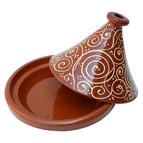 Marokkanische Tajine, Rund, Ø 30 cm, glasiert zum Kochen für 4-5 Personen, Tontopf, Gartopf, Schmortopf, Handmade Marrakesch, Orientalisch, Arabisch, schadstofffreie Lehmerde von L´orient - Das Tor zum Orient / Generisch