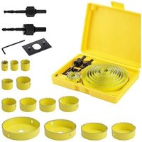 17-teiliges Lochsägen-Set aus Karbonstahl, Bimetall, 19–127 mm, für Holz, Gipskarton und Trockenbau, gelb, Schnitttiefe 25 mm 17-teiliges Lochsägen-Set aus Karbonstahl, Bimetall, 19–127 mm, für Holz, Gipskarton und Trockenbau, gelb, Schnitttiefe 25 mm von L&H-CFCAHL