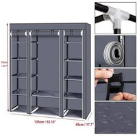 Kleiderschrank 135 x 45 x 172 cm, Stoffschrank 12 mit Kleiderstange und Einlegeböden, grauer Aufbewahrungsschrank für Schlafzimmer, Ankleidezimmer, von L&H-CFCAHL