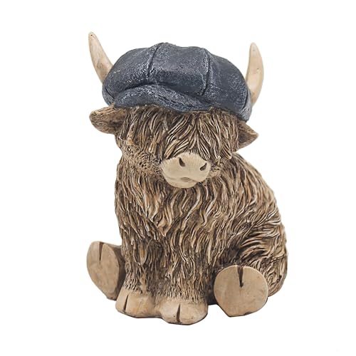 Lesser & Pavey Happy Highland, Highland Cow Flat Cap Figuren, Statuen für Heimdekoration, ideales Ornament, Freundschaftsgeschenk für Damen und Herren, schöne Tischdekoration und von L & P Home & Gifts