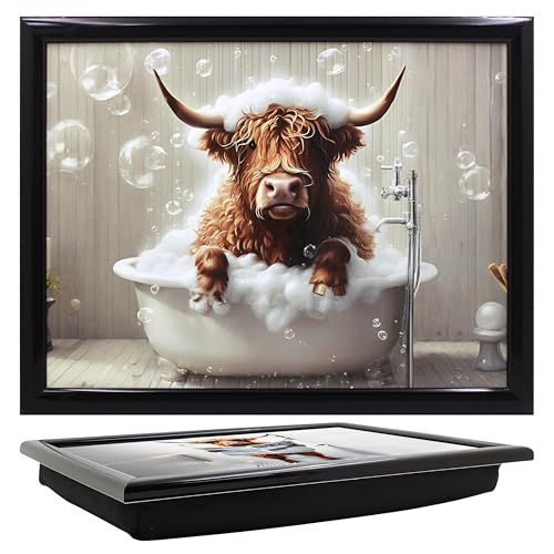 Lesser & Pavey Urban Art Knietablett Highland Cow Wow zum Servieren und Frühstück, Bequeme Knietabletts mit Sitzsack-Kissen für Zuhause und den täglichen Gebrauch, langlebige Knietabletts zum Essen von L & P Home & Gifts