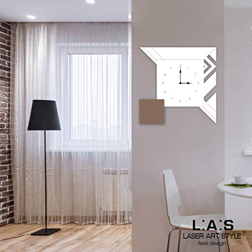 L:A:S Laser Art Style Wanduhr, modernes Design für Küche Wohnzimmer Wohnzimmer Weiß Grau Braun Gravur Holz 50 x 50 cm von L:A:S Laser Art Style