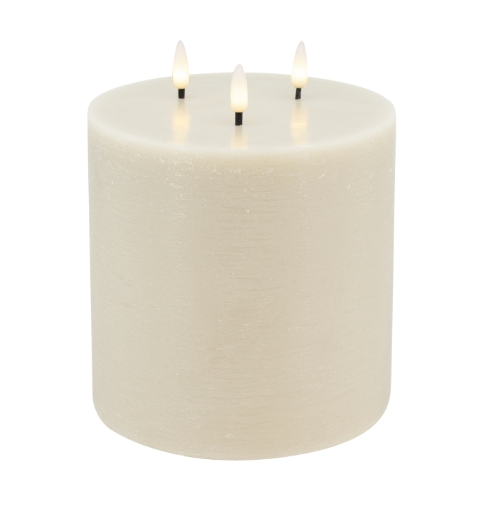 L.C. Wholesaler LED-3-Docht-Kerze BASIC ca. Ø 15, H 15cm in cream rustic, 15x15cm von L.C. Wholesaler