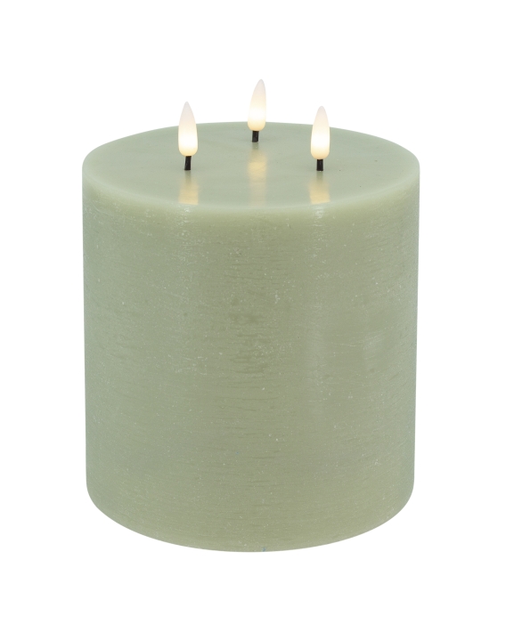 L.C. Wholesaler LED-3-Docht-Kerze BASIC ca. Ø 15, H 15cm in green rustic, 15x15cm von L.C. Wholesaler