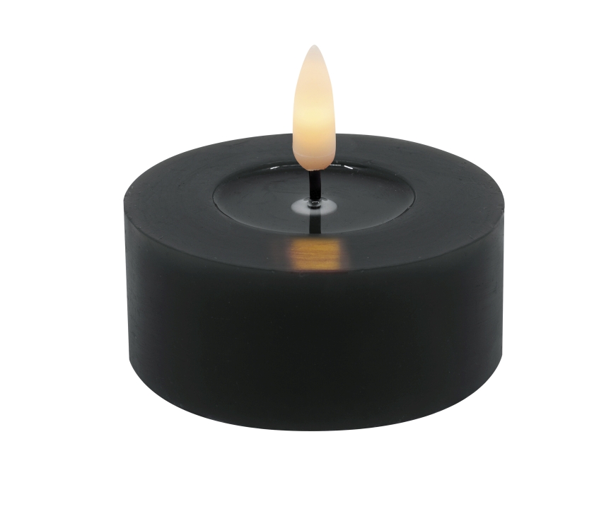 L.C. Wholesaler LED-Teelicht 2er-Set WINTER ca. Ø 6,8, H 3cm in black smooth, 6.8x3cm von L.C. Wholesaler