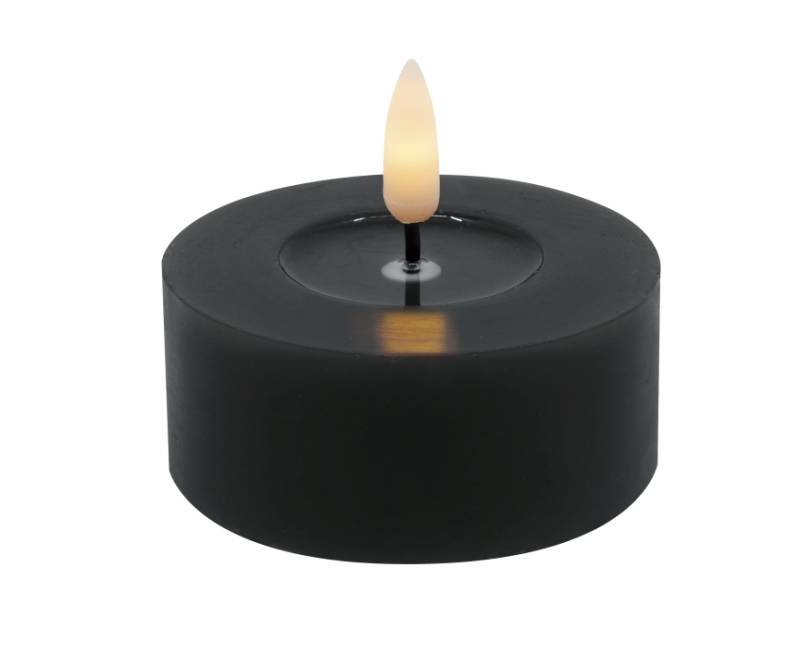 L.C. Wholesaler LED-Teelicht 2er-Set WINTER ca. Ø 6,8, H 3cm in black smooth, 6.8x3cm von L.C. Wholesaler