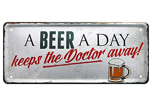 L.E.M.B. Hometrends Blechschild Deko Metall-Schild Fun Vintage Spruch 28cm x 12cm A Beer a Day Keeps The Doctor Away! von L.E.M.B. Hometrends