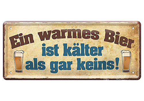 L.E.M.B. Hometrends Blechschild Deko Metall-Schild Fun Vintage Spruch 28cm x 12cm EIN warmes Bier ist kälter als gar keins! von L.E.M.B. Hometrends