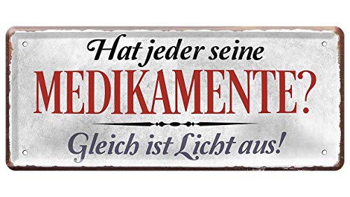 L.E.M.B. Hometrends Blechschild Deko Metall-Schild Fun Vintage Spruch 28cm x 12cm Hat jeder Seine Medikamente? Gleich ist Licht aus! L.E.M.B. Hometrends Blechschild Deko Metall-Schild Fun Vintage Spruch 28cm x 12cm Hat jeder Seine Medikamente? Gleich ist Licht aus! von L.E.M.B. Hometrends
