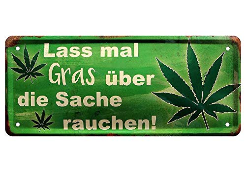 L.E.M.B. Hometrends Blechschild Deko Metall-Schild Fun Vintage Spruch 28cm x 12cm Lass mal Gras über die Sache Rauchen! von L.E.M.B. Hometrends
