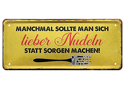 L.E.M.B. Hometrends Blechschild Deko Metall-Schild Fun Vintage Spruch 28cm x 12cm Manchmal sollte Man Sich Lieber Nudeln ... von L.E.M.B. Hometrends