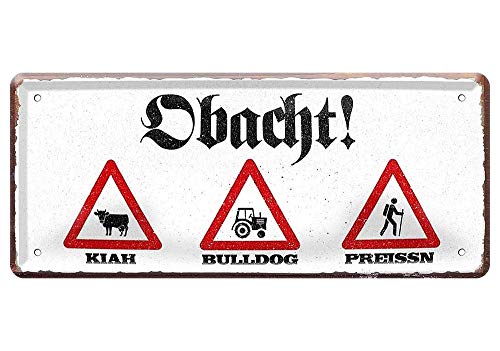 L.E.M.B. Hometrends Blechschild Deko Metall-Schild Fun Vintage Spruch 28cm x 12cm Obacht! Kiah Bulldog Preissn von L.E.M.B. Hometrends