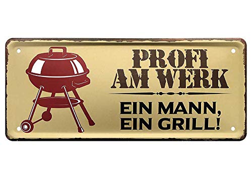 L.E.M.B. Hometrends Blechschild Deko Metall-Schild Fun Vintage Spruch 28cm x 12cm Profi am Werk: EIN Mann, EIN Grill von L.E.M.B. Hometrends