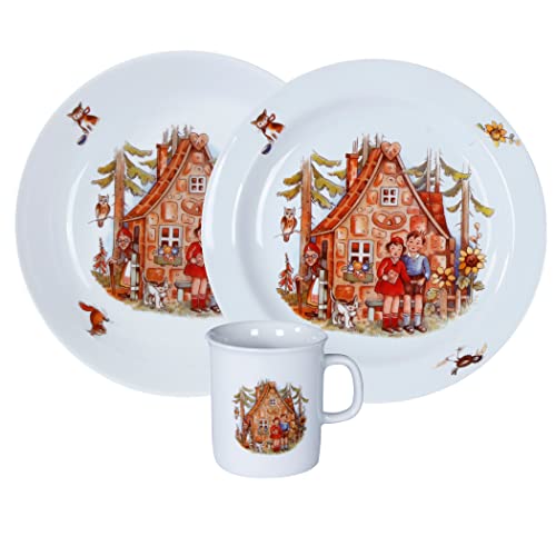 Kindergedeck 3-tlg. Porzellan Wunderschönes buntes Märchenmotiv "Hänsel & Gretel" by L.E.R.D.93 von L.E.R.D.93