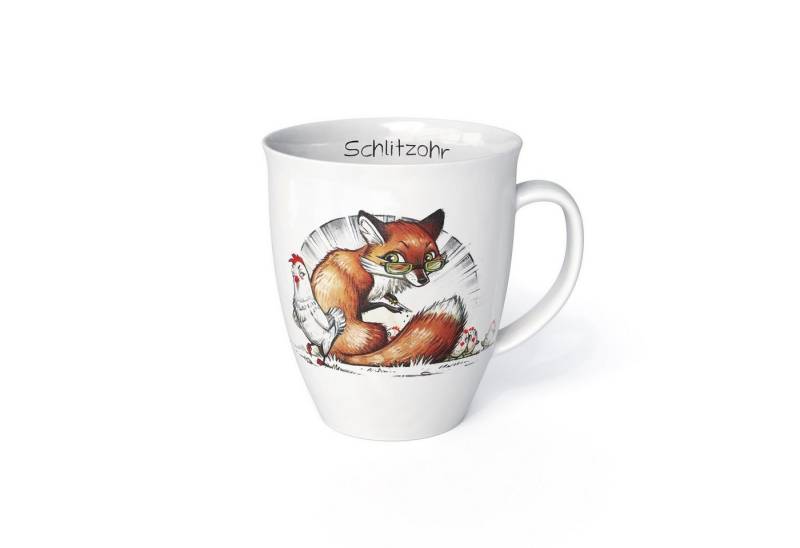 L.E.R.D.93 Becher Kaffeebecher mit Motiv, Porzellan, Fuchs Schlitzohr Teetasse Made in Germany von L.E.R.D.93
