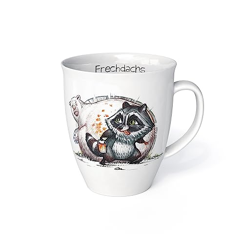 Tasse mit Spruch und Tier Motiv mit Waschbär Frechdachs Kaffeetasse Made in Germany Porzellan Becher Teetasse von L.E.R.D.93