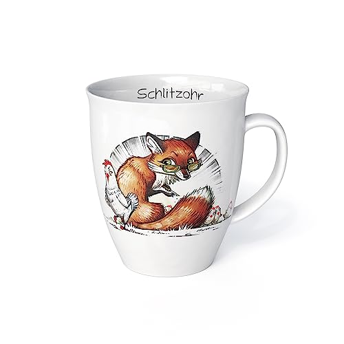 Tasse mit Spruch und Tiermotiv mit Fuchs Schlitzohr Made in Germany Porzellan Becher Teetasse Kaffeetasse von L.E.R.D.93