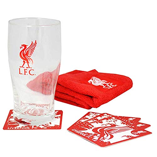 L.F.C Offizielles Liverpool Football Wappen Pint Glas Mini Bar Set (Pint-Glas, Untersetzer und Bar-Handtuch) von L.F.C