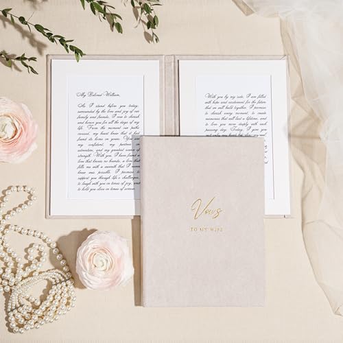 L.I.L.O.U Handgefertigte Hochzeitsgelübdebücher – Halbbuchstabengröße (15 x 21,1 cm), weicher Samt-Hardcover, 2er-Set: To My Wife & To My Husband, eleganter Goldfolien-Druck, Erneuerung des Gelübdes von L.I.L.O.U