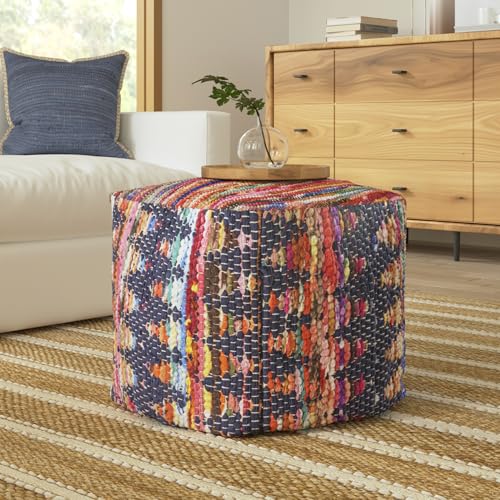 L.R. Resources Inc Moderner Polsterhocker aus Baumwoll-Jute-Mischgewebe für den Innenbereich, 45,7 x 45,7 x 45,7 cm (T x B x H), Denim von L.R. Resources Inc