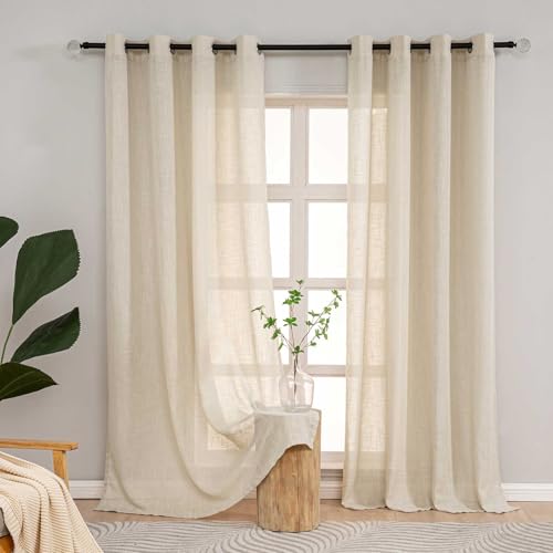 L.Z.E Beige Gardinen mit Ösen für Wohnzimmer, Halbtransparent Leinenoptik Vorhänge, 2er Set Modern Fenster Stores Durchscheinend Dekoschals für Schlafzimmer, 225 cm (LZE2206BG215) von L.Z.E