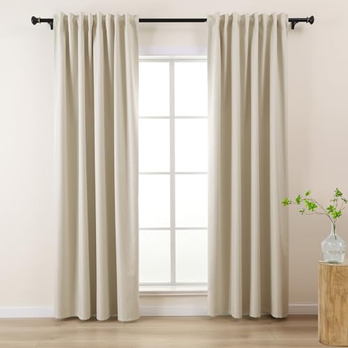 L.Z.E Vorhänge Verdunkelung Beige, Creme Abdunkelnde Gardinen Vorhang mit Kräuselband, Lichtundurchlässige Gardinenschal für Schlafzimmer und Wohnzimmer, 245 cm Lang, Schiene Schienensystem Geeignet von L.Z.E