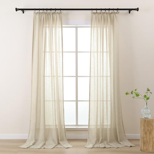 L.Z.E Gardinen Vorhänge Beige Transparent, Weiche Leinenoptik Gardine Vorhang für Wohnzimmer Schlafzimmer, 2er Set Halbtransparente Gardinenschals für Schiene Schienensystem, 245 cm Lang Strukturiert von L.Z.E