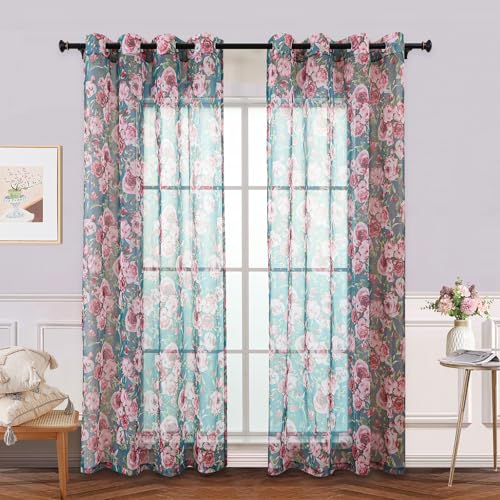L.Z.E Gardinen Grün Rosa für Wohnzimmer Bedruckt Blumen Vorhänge mit Ösen Transparent Gardine Vorhang für Schlafzimmer Fenster 2er Set Leinenoptik Ösenvorhang 225 cm Lang Dunkelgrün (LZE2227E-FL225) L.Z.E Gardinen Grün Rosa für Wohnzimmer Bedruckt Blumen Vorhänge mit Ösen Transparent Gardine Vorhang für Schlafzimmer Fenster 2er Set Leinenoptik Ösenvorhang 225 cm Lang Dunkelgrün (LZE2227E-FL225) von L.Z.E