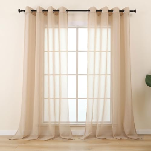 L.Z.E Vorhänge Beige für Wohnzimmer, Transparente Gardinen mit Ösen, Sand Gardine Vorhang für Schlafzimmer Fenster, 2er Set Leinenoptik Gardinenschals Durchsichtig Modern 245 cm Lang von L.Z.E