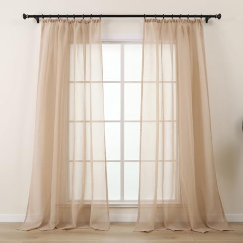 L.Z.E Vorhänge Beige für Wohnzimmer, Transparente Gardinen mit Kräuselband für Schienensystem, Sand Schiene Gardine Vorhang für Schlafzimmer, 2er Set Leinenoptik Gardinenschals Modern 225 cm Lang von L.Z.E