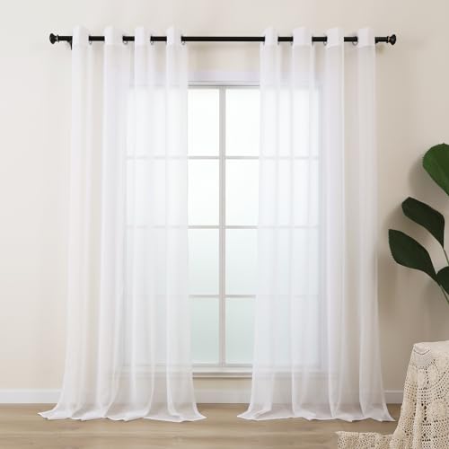 L.Z.E Gardinen Weiss für Wohnzimmer, Vorhänge Weiß mit Ösen, Transparent Gardine Vorhang für Schlafzimmer Fenster, 2er Set Leinenoptik Stores Ösenvorhang Durchsichtig Modern 225 cm Lang von L.Z.E