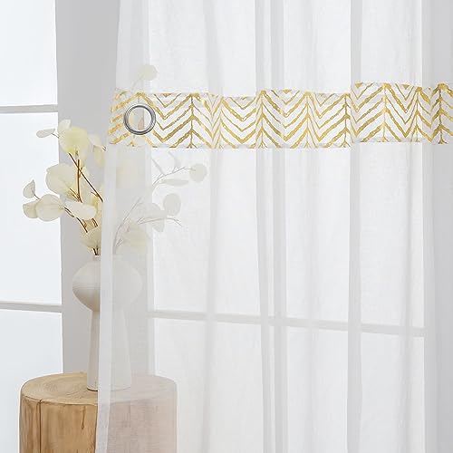 L.Z.E Gardinen Gold Weiß für Wohnzimmer Vorhänge mit Ösen 260 cm Extra Lang 2er Set Esszimmer Gardine Vorhang Gold Weiss Transparent Modern Ösenvorhang Sheer Net Curtains 140 x 260 cm Lang L.Z.E Gardinen Gold Weiß für Wohnzimmer Vorhänge mit Ösen 260 cm Extra Lang 2er Set Esszimmer Gardine Vorhang Gold Weiss Transparent Modern Ösenvorhang Sheer Net Curtains 140 x 260 cm Lang von L.Z.E