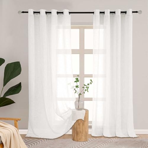 L.Z.E Gardinen Creme Kurz Modern, Creme Vorhänge mit Ösen Halbtransparent, Leinen Vorhänge Creme für Schlafzimmer Fenster Wohnzimmer, 2er Set Stores Gardinenschals in Leinenoptik, 145 cm Lang von L.Z.E