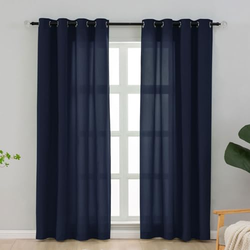L.Z.E Gardinen mit Ösen, Vorhang Dunkelblau Blickdicht Lichtdurchlässig für Wohnzimmer Schlafzimmer Kinderzimmer Fenster, 2er Set Modern, Sichtschutz, Modern Leicht 175cm Lang Baumwolloptik Dünn L.Z.E Gardinen mit Ösen, Vorhang Dunkelblau Blickdicht Lichtdurchlässig für Wohnzimmer Schlafzimmer Kinderzimmer Fenster, 2er Set Modern, Sichtschutz, Modern Leicht 175cm Lang Baumwolloptik Dünn von L.Z.E