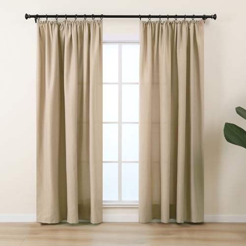 L.Z.E Gardinen Vorhänge Sand Beige mit Kräuselband, Sichtschutz Lichtdurchlässige Gardine Vorhang für Schlafzimmer Wohnzimmer, Dünne Baumwolloptik für Schiene Schienensystem, 245 cm Lang, Blickdicht von L.Z.E