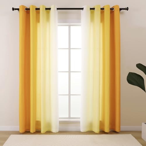 L.Z.E Vorhänge Sichtschutz Lichtdurchlässig Gold Weiß Farbverlauf Gardinen Wohnzimmer Modern mit Ösen Gardine Vorhang Schal für Schlafzimmer Privatsphäre 2er Set 225 cm Lang Modern Dünn von L.Z.E